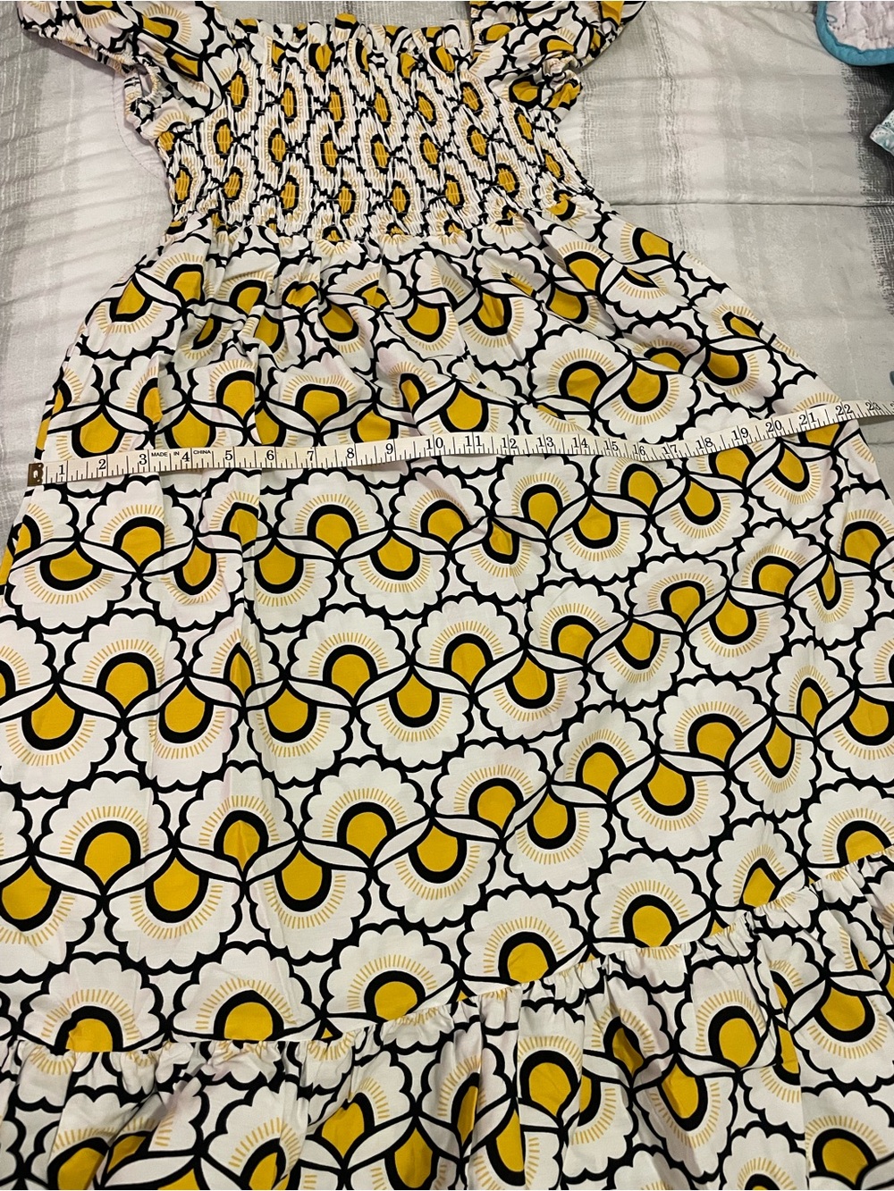 Retro Floral Puff Sleeve Midi Dress Smocked Boho Size Medium - Picture 7 of 8